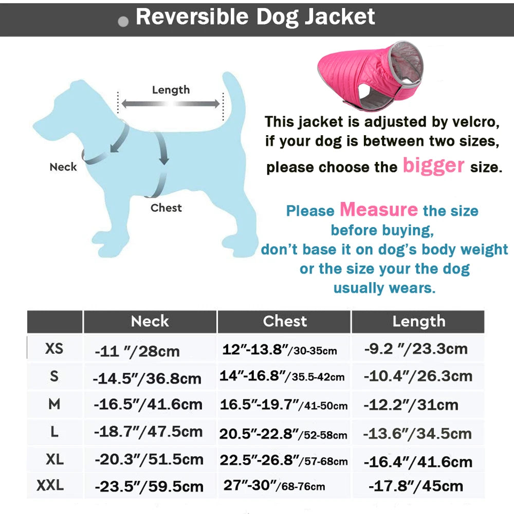 Reversible Waterproof Winter Down Jacket for Small & Medium Dogs