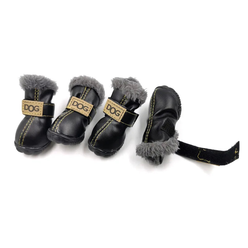 Waterproof Winter Dog Boots – Warm Anti-Slip Cotton Shoes for Small Dogs (Set of 4)