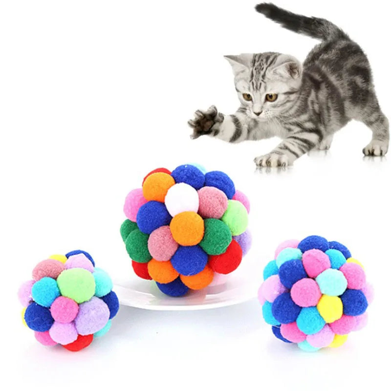 Colourful Plush Ball Cat Toy with Bell
