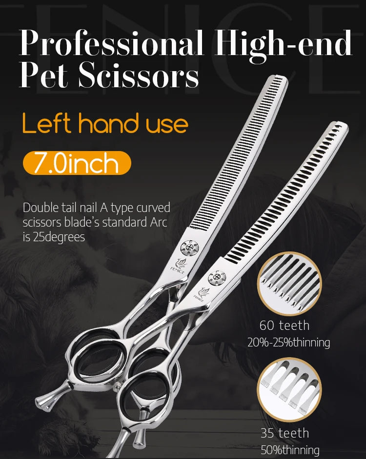 Fenice 7" Professional Left-Handed Dog Grooming Scissors – JP 440C Stainless Steel