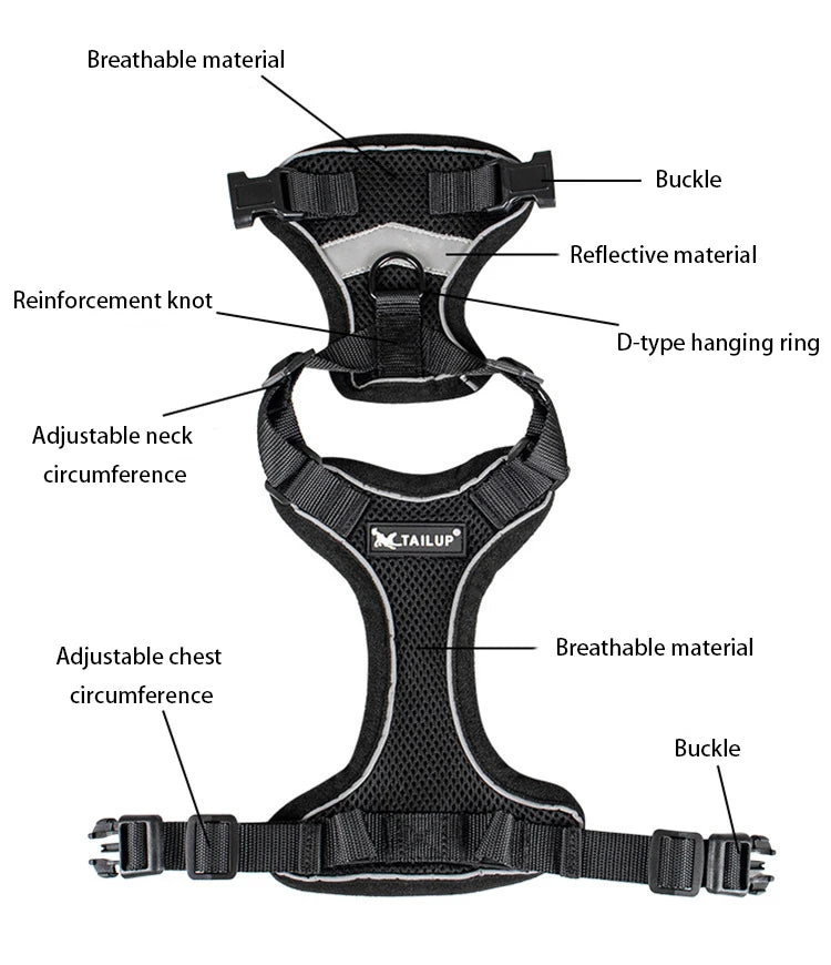 Breathable Escape-Proof Pet Harness Vest with Reflective Strips