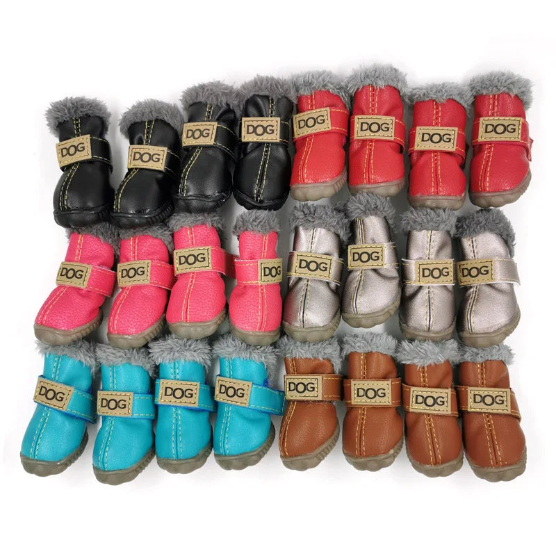 Waterproof Winter Dog Boots – Warm Anti-Slip Cotton Shoes for Small Dogs (Set of 4)
