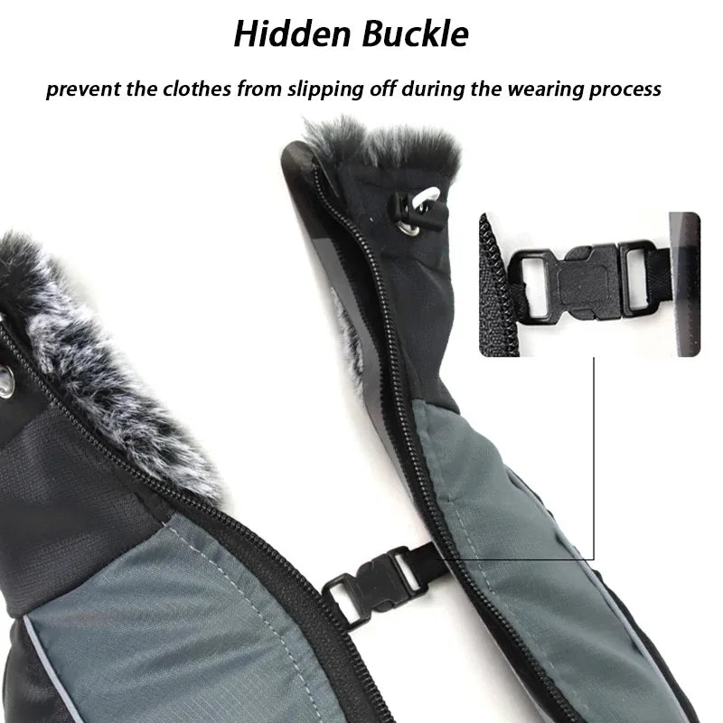 Waterproof Fleece Dog Jacket with Furry Collar & Reflective Trim