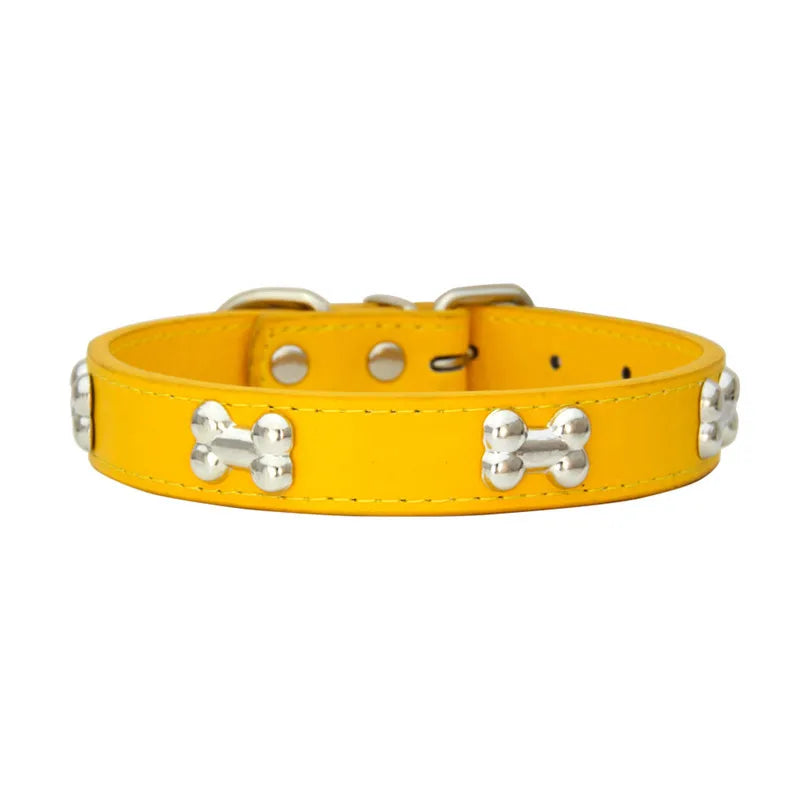 Leather Dog Collar with Bone Design