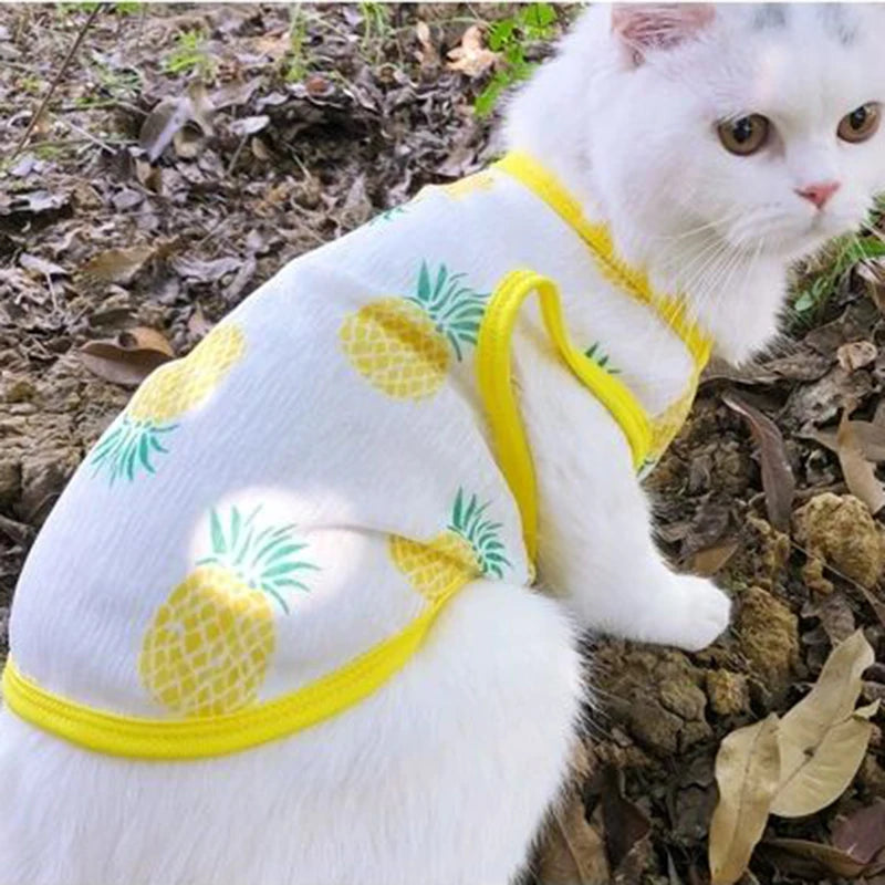Sun Protection Clothing for Cats Summer Pet Vest Ultra-thin Breathable Cute Print Kitten Puppy Rabbit Clothes Pajamas Ropa Gato