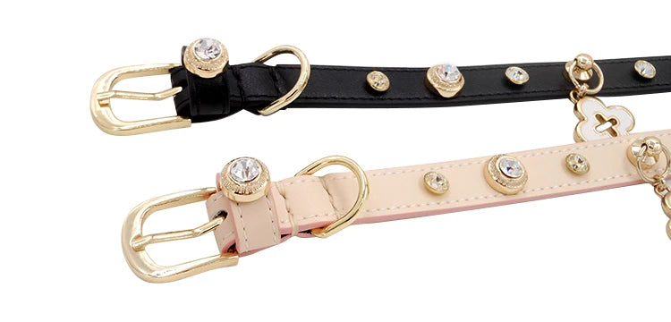 Rhinestone Genuine Leather Dog & Cat Collar