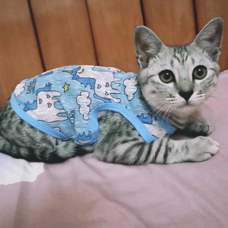 Sun Protection Clothing for Cats Summer Pet Vest Ultra-thin Breathable Cute Print Kitten Puppy Rabbit Clothes Pajamas Ropa Gato