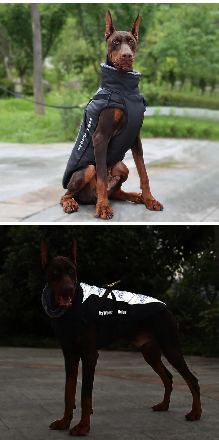 Waterproof Fleece Dog Jacket with Furry Collar & Reflective Trim