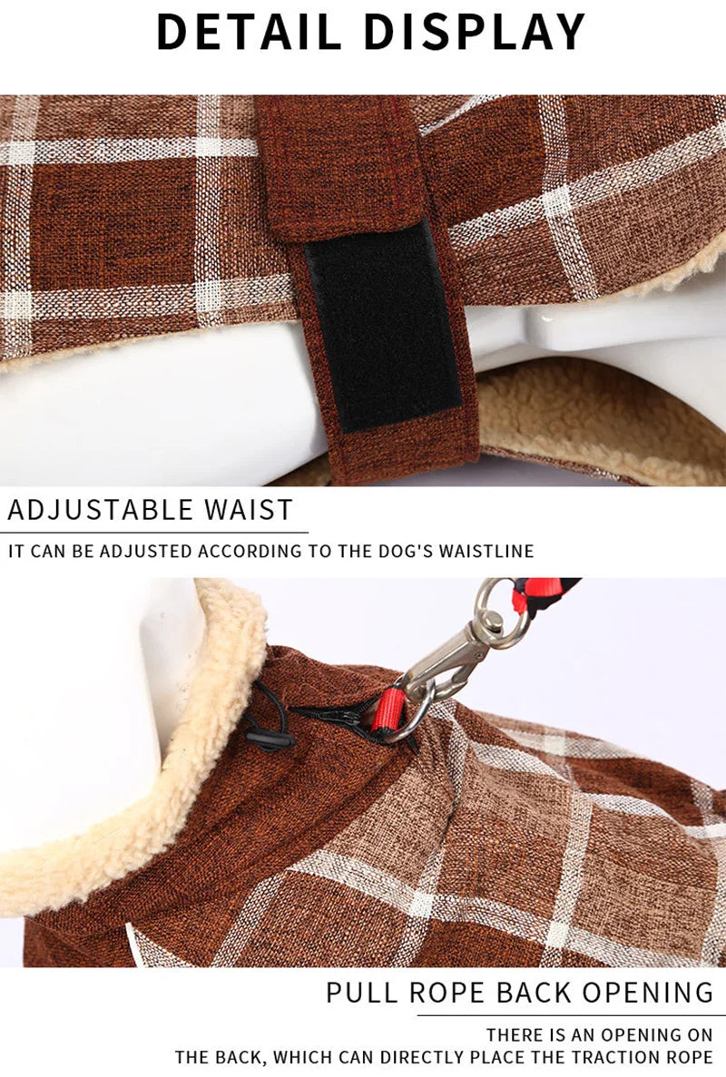 Plaid Fleece Winter Jacket for Medium & Large Dogs