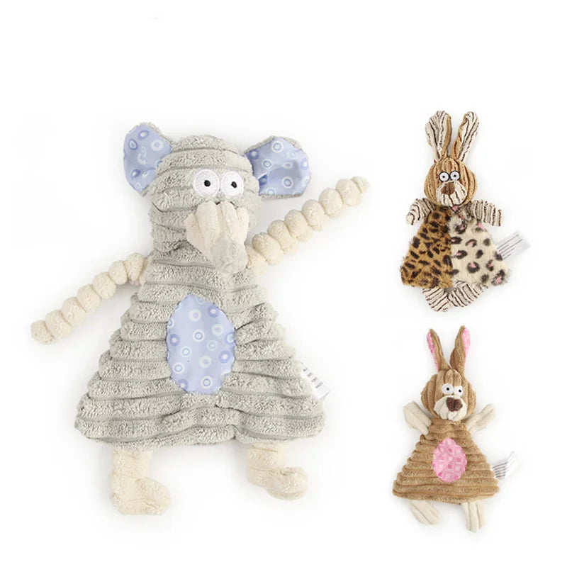 Corduroy Squeaky Dog Toy — Rabbit, Mouse & Cow Designs