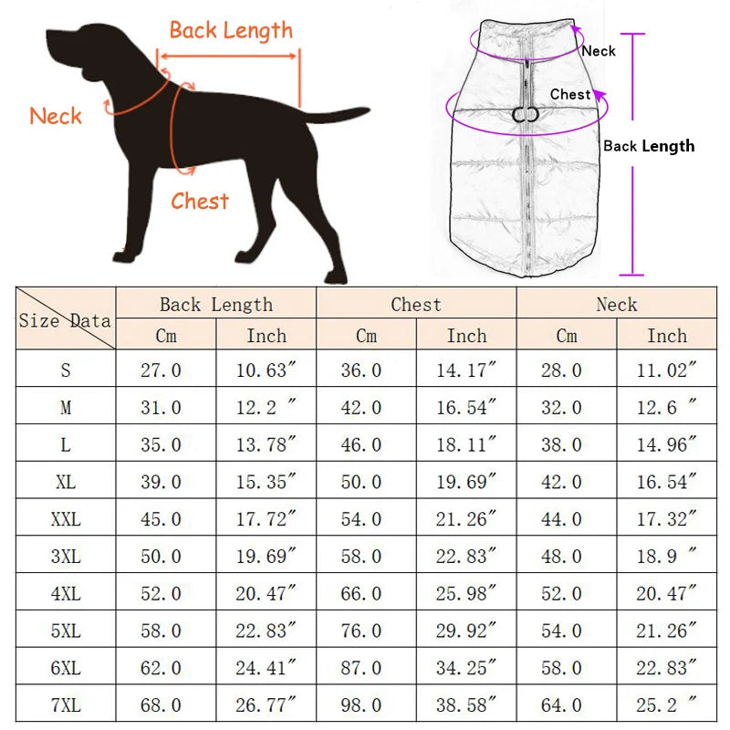 Winter Warm Dog Vest Jacket S-7XL Pet Clothes for Small Medium Large Dogs Doberman German Shepherd Greyhound Pets Clothing Coat