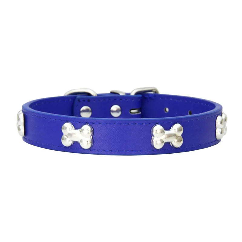 Leather Dog Collar with Bone Design