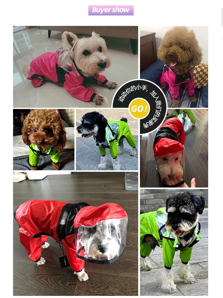 Waterproof Dog Face Print Raincoat Jumpsuit