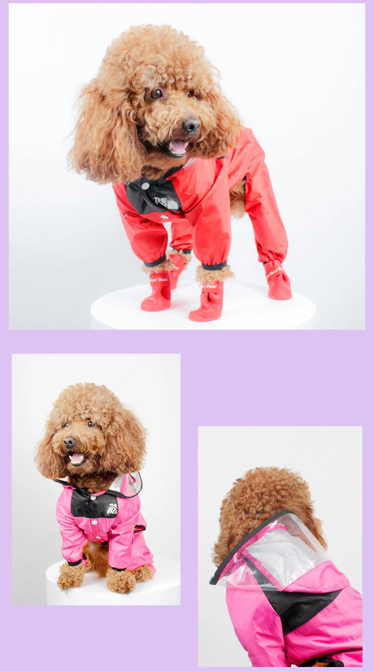 Waterproof Dog Face Print Raincoat Jumpsuit