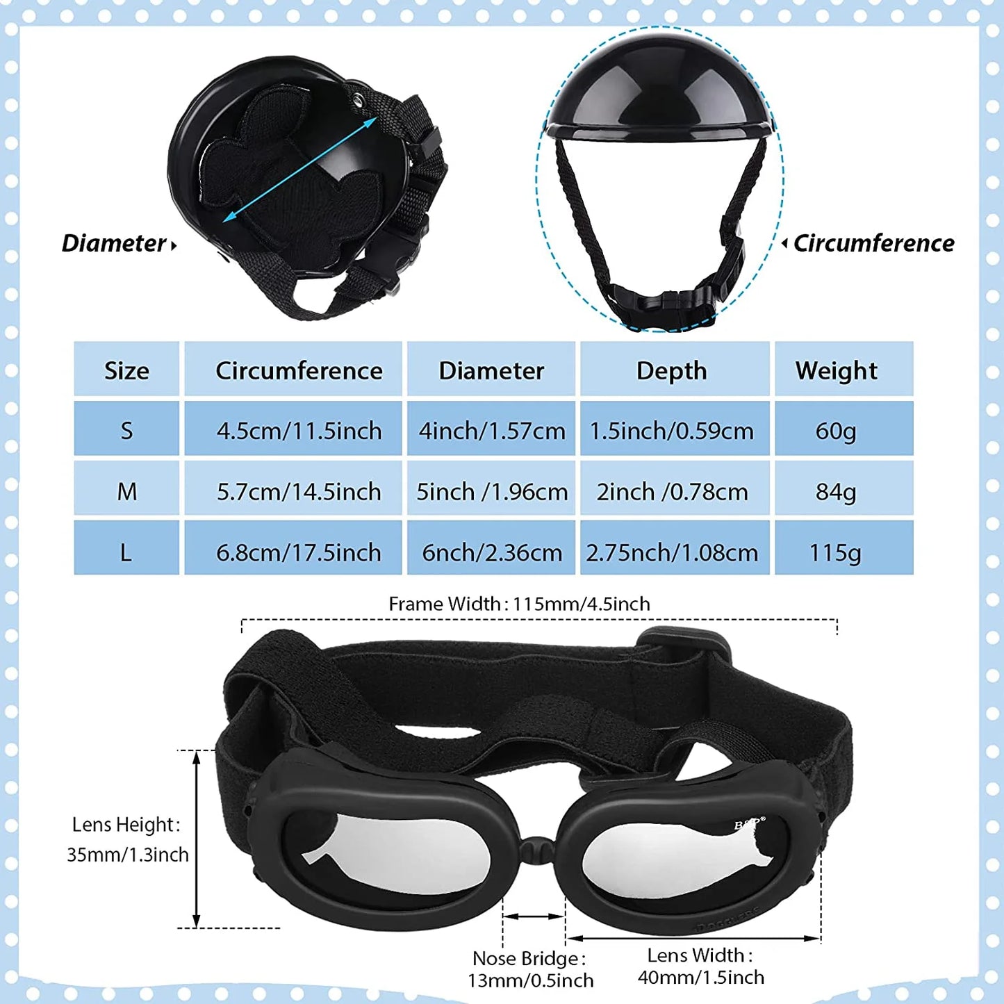 Dog Helmet & Goggles Set - UV Protection Sunglasses for Small Dogs