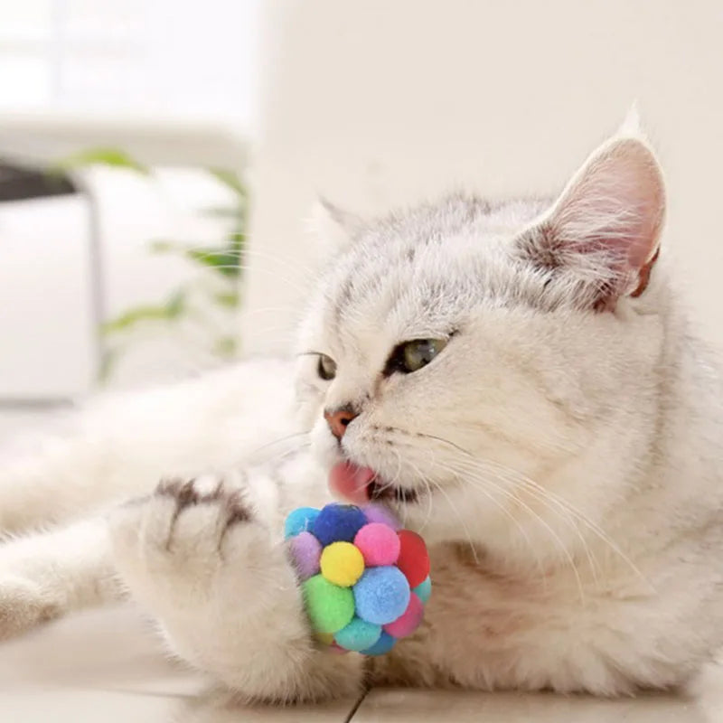 Colourful Plush Ball Cat Toy with Bell