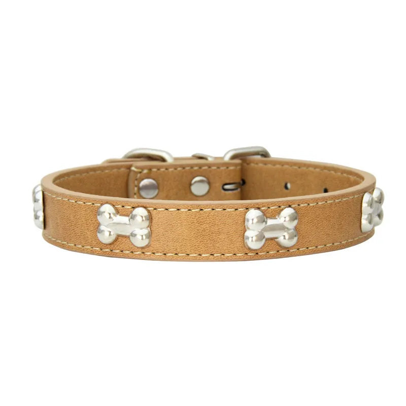 Leather Dog Collar with Bone Design