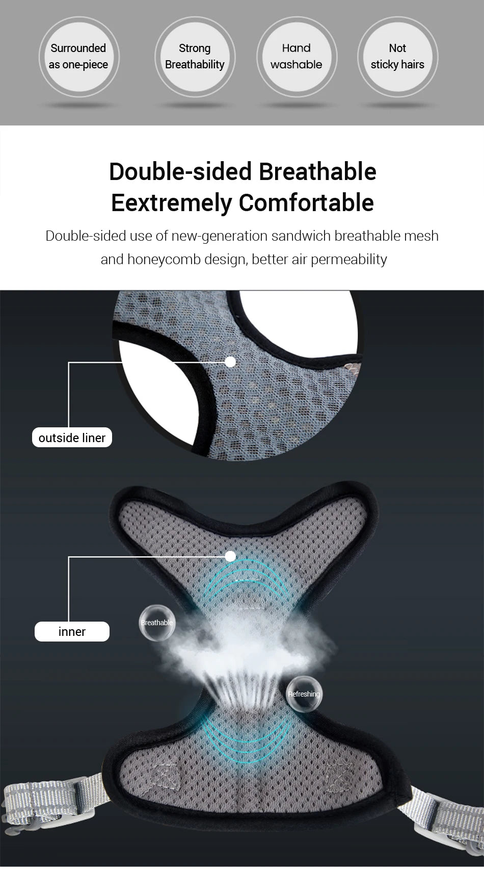 Reflective Mesh Harness Vest for Cats & Small Dogs