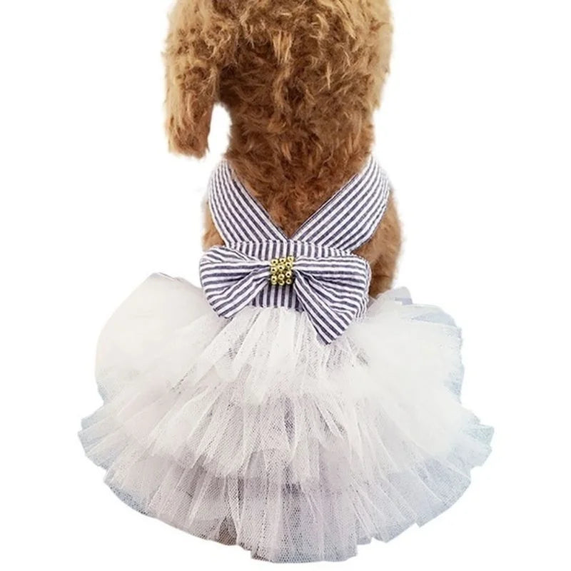 Striped Bow Princess Dress for Dogs & Cats – Summer Pet Costume Skirt