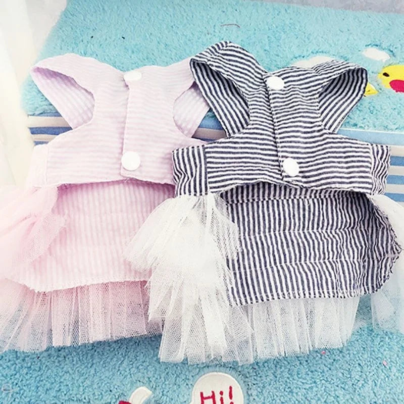 Striped Bow Princess Dress for Dogs & Cats – Summer Pet Costume Skirt