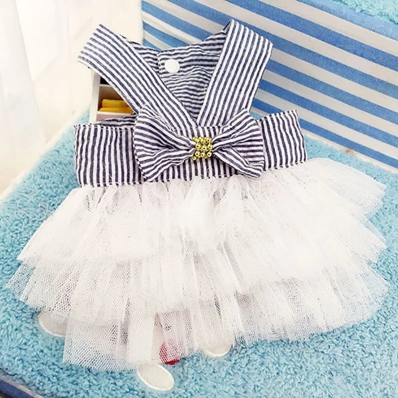 Striped Bow Princess Dress for Dogs & Cats – Summer Pet Costume Skirt