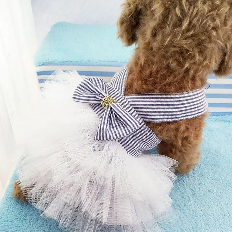 Striped Bow Princess Dress for Dogs & Cats – Summer Pet Costume Skirt