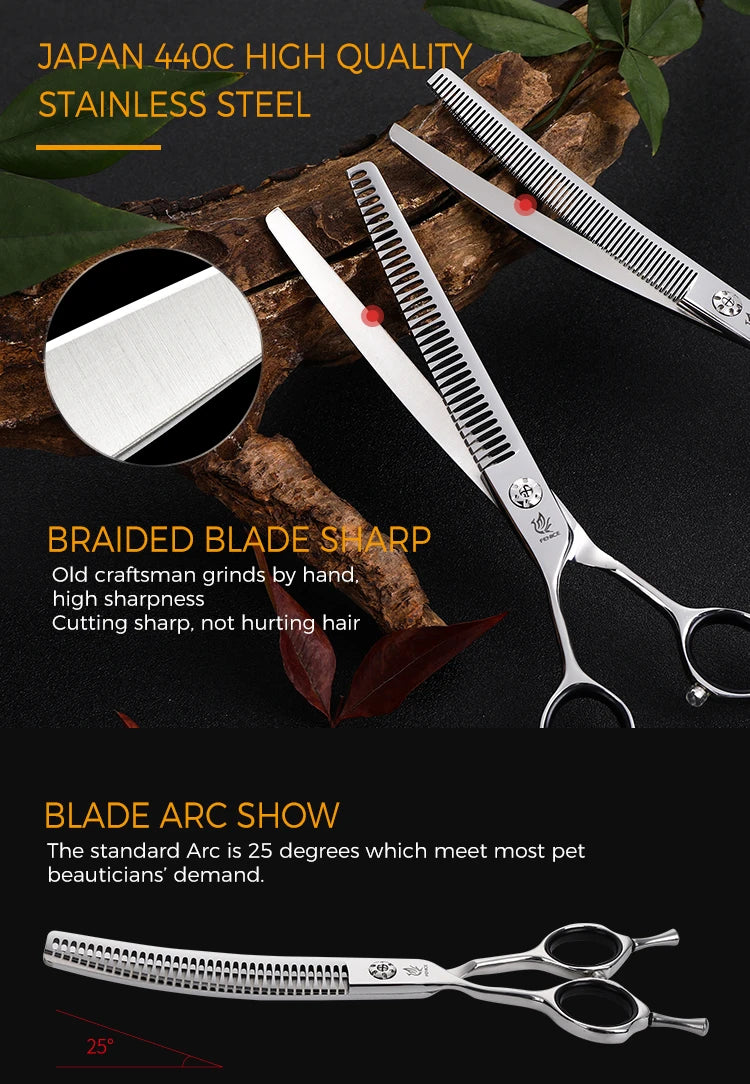 Fenice 7" Professional Left-Handed Dog Grooming Scissors – JP 440C Stainless Steel