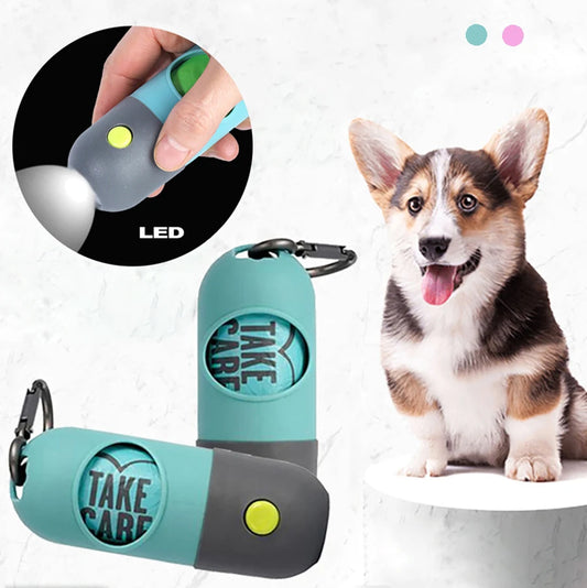 Dog Poop Bag Dispenser with LED Light & Waste Bag Holder