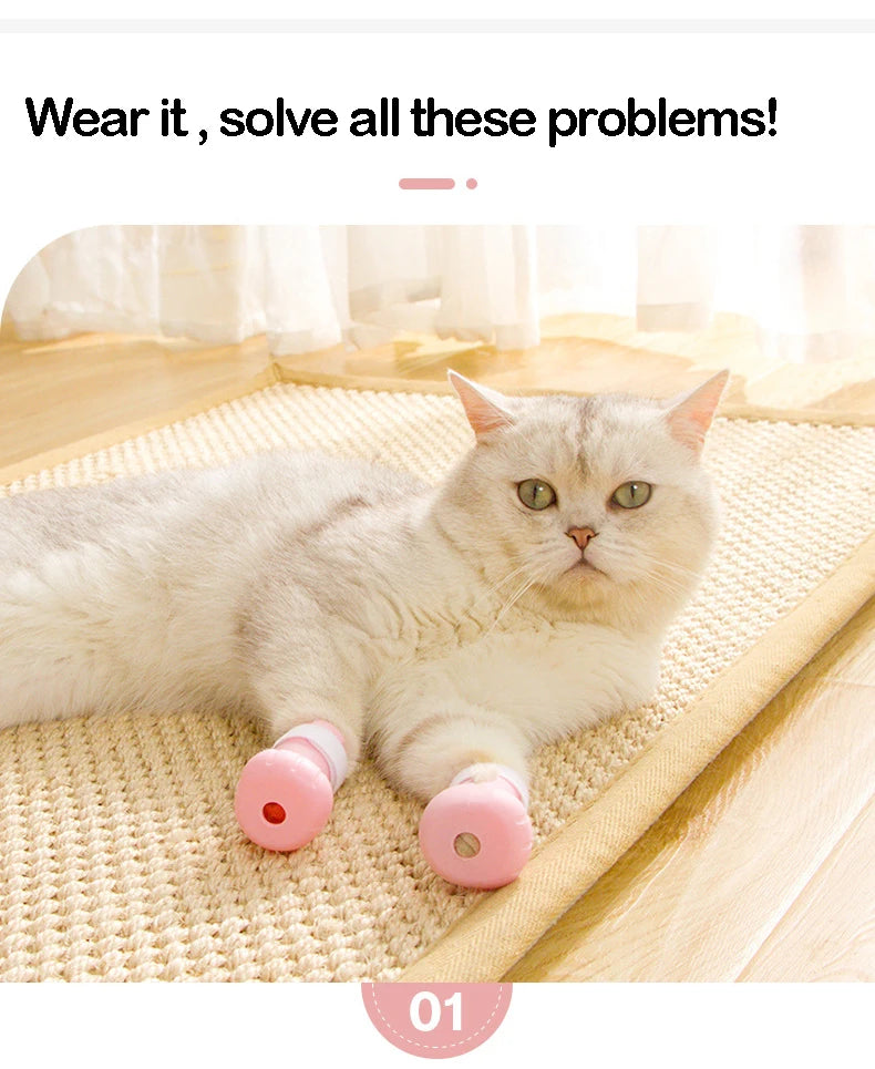 Anti-Scratch Silicone Paw Protector Boots for Cats – Set of 4