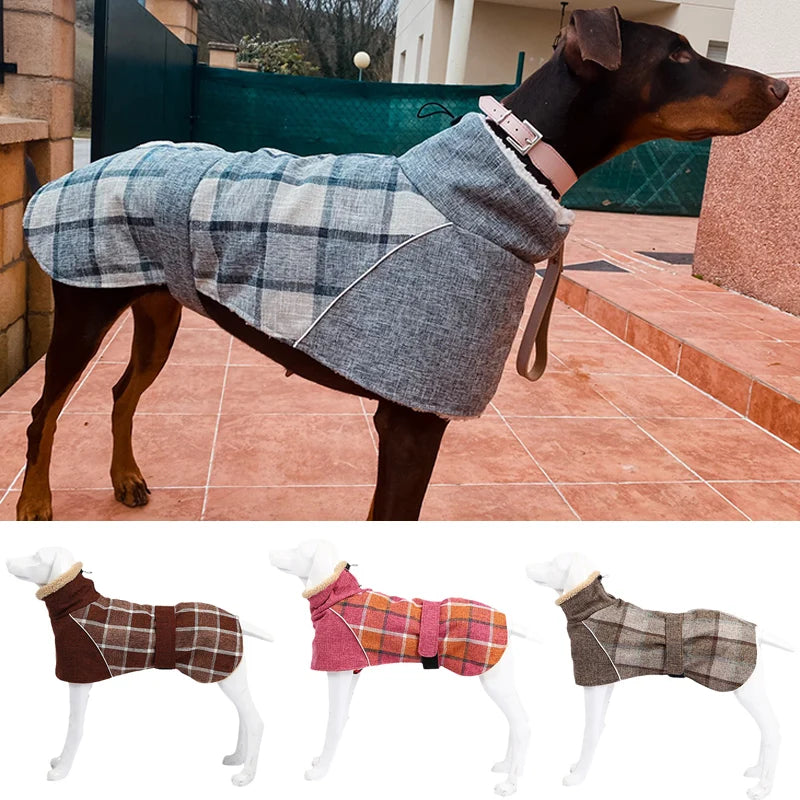 Plaid Fleece Winter Jacket for Medium & Large Dogs