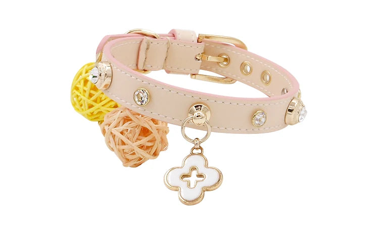 Rhinestone Genuine Leather Dog & Cat Collar