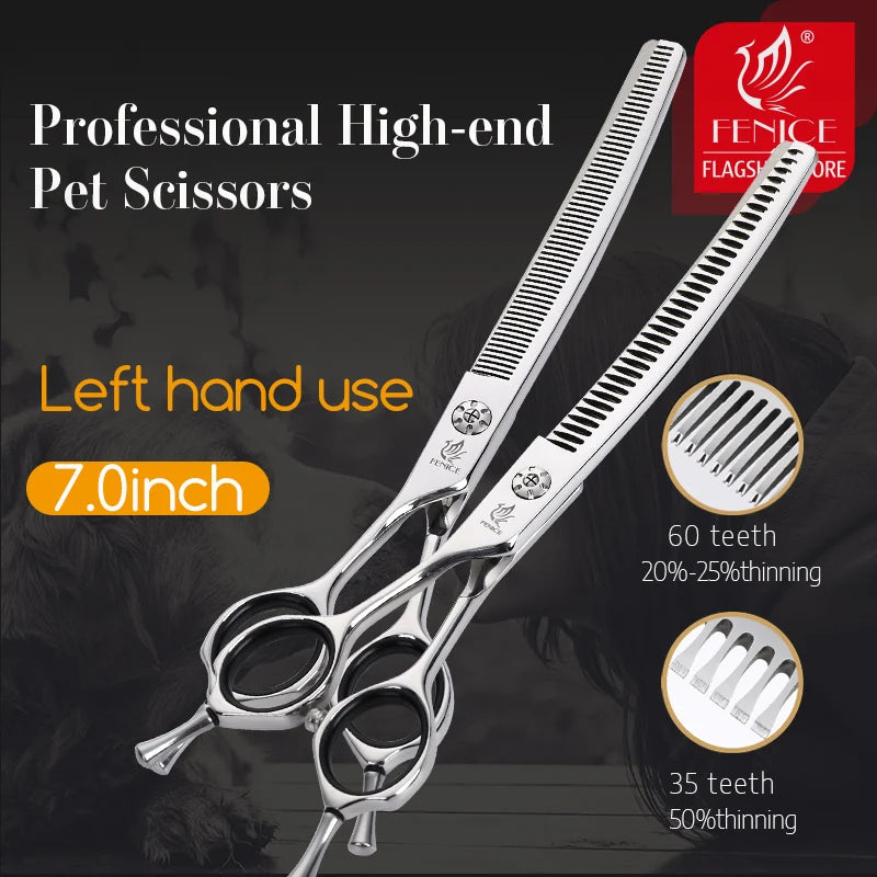 Fenice 7" Professional Left-Handed Dog Grooming Scissors – JP 440C Stainless Steel