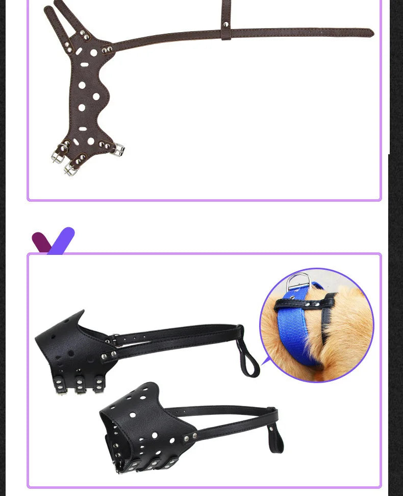 Adjustable Breathable Leather Dog Muzzle