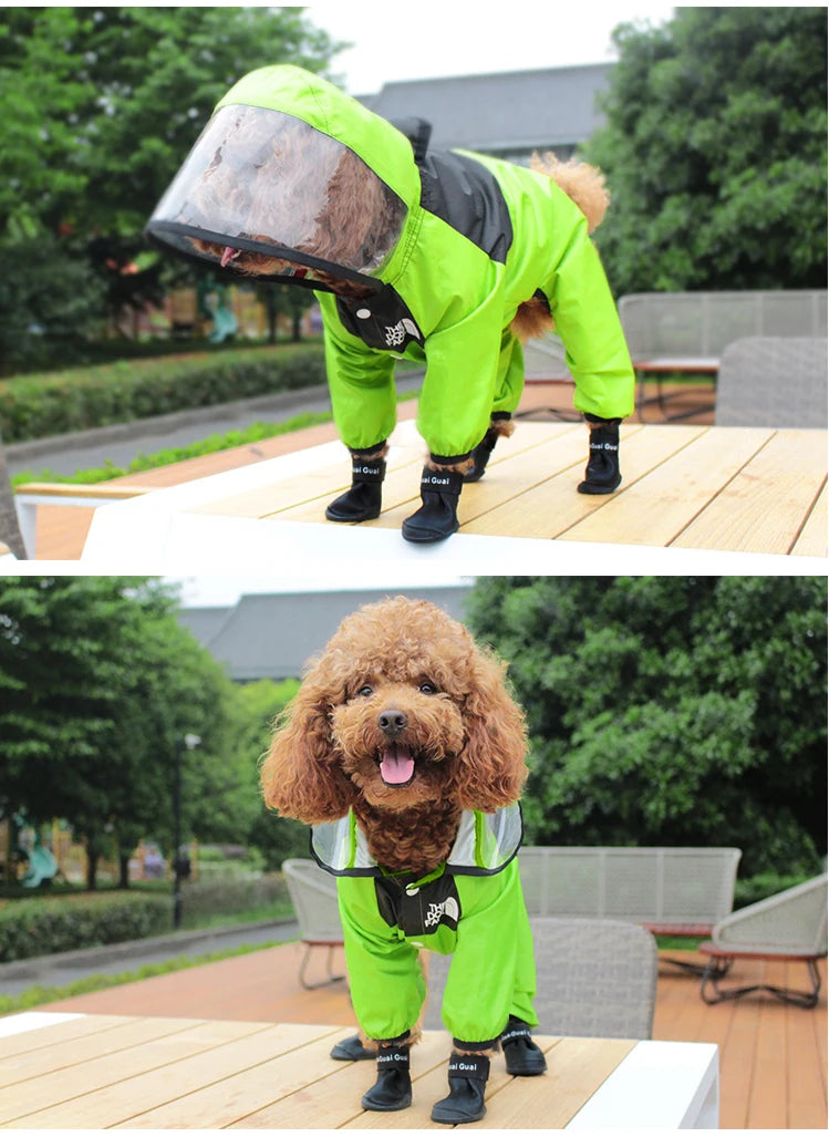 Waterproof Dog Face Print Raincoat Jumpsuit