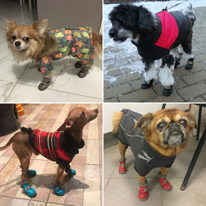 Waterproof Winter Dog Boots – Warm Anti-Slip Cotton Shoes for Small Dogs (Set of 4)