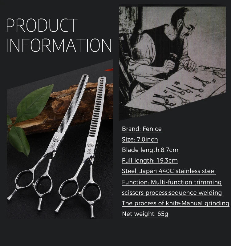 Fenice 7" Professional Left-Handed Dog Grooming Scissors – JP 440C Stainless Steel