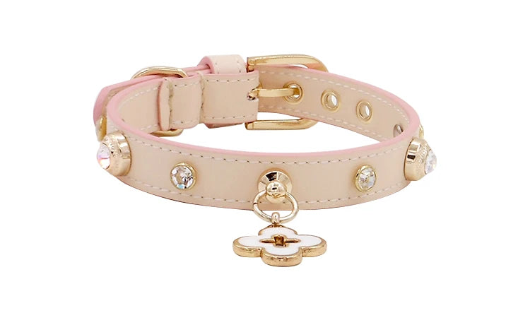 Rhinestone Genuine Leather Dog & Cat Collar