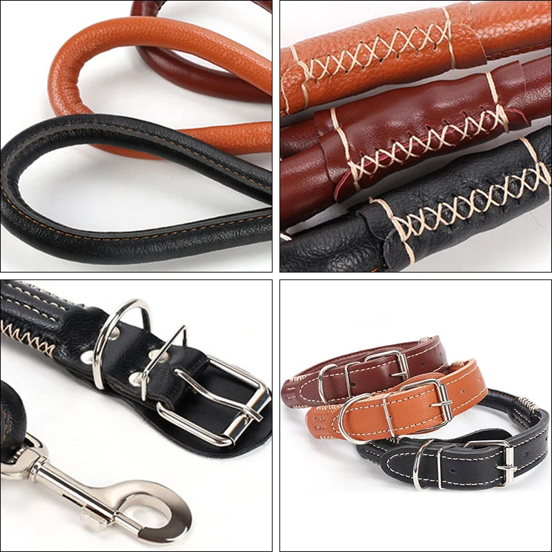 Leather Big Dog Collar and Leash Sets for Medium Large Dogs Doberman Golden Retriever Super Strong Pet Leashes Outdoor Product
