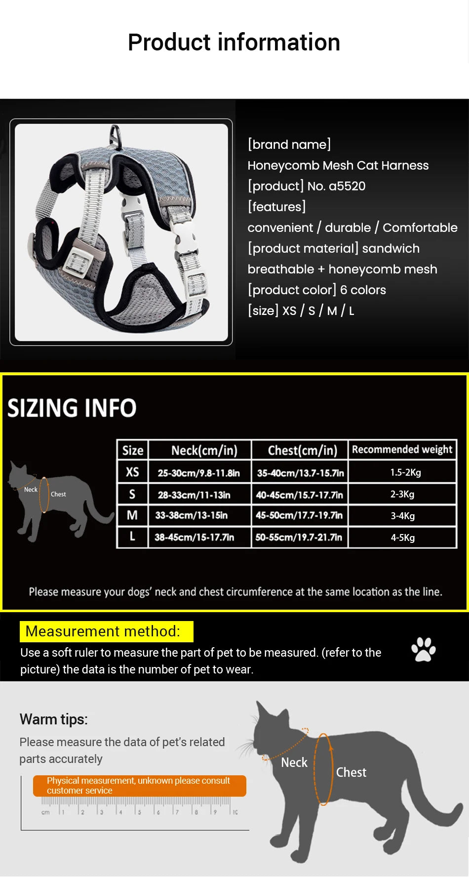 Reflective Mesh Harness Vest for Cats & Small Dogs
