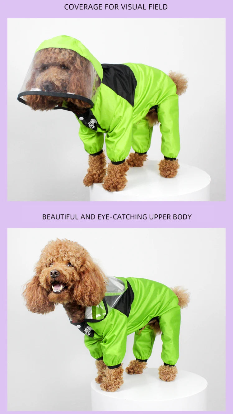 Waterproof Dog Face Print Raincoat Jumpsuit
