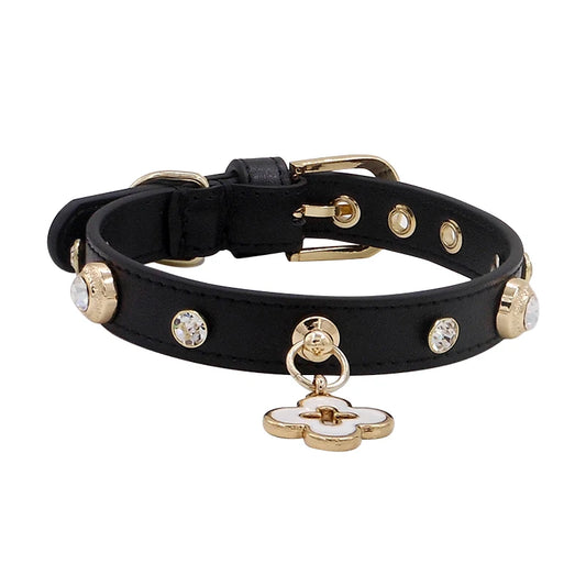 Rhinestone Genuine Leather Dog & Cat Collar