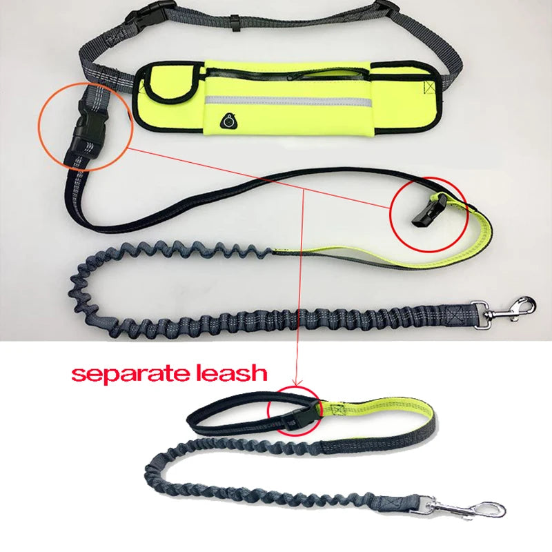 Hands-Free Running Dog Leash Set with Waist Bag & Reflective Belt