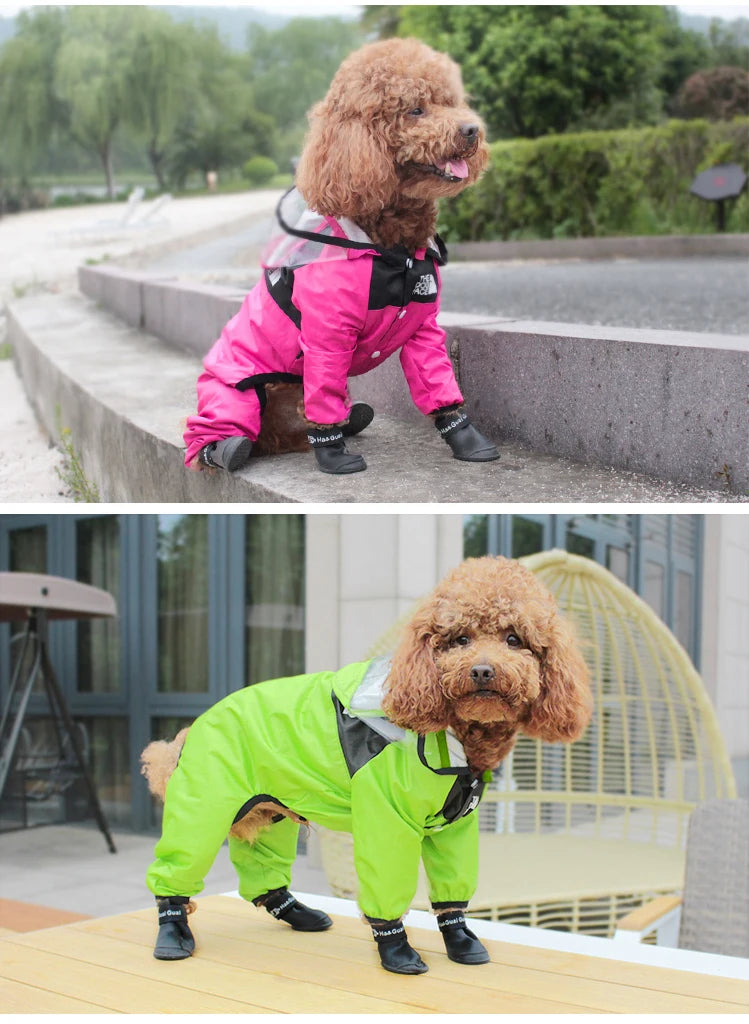 Waterproof Dog Face Print Raincoat Jumpsuit