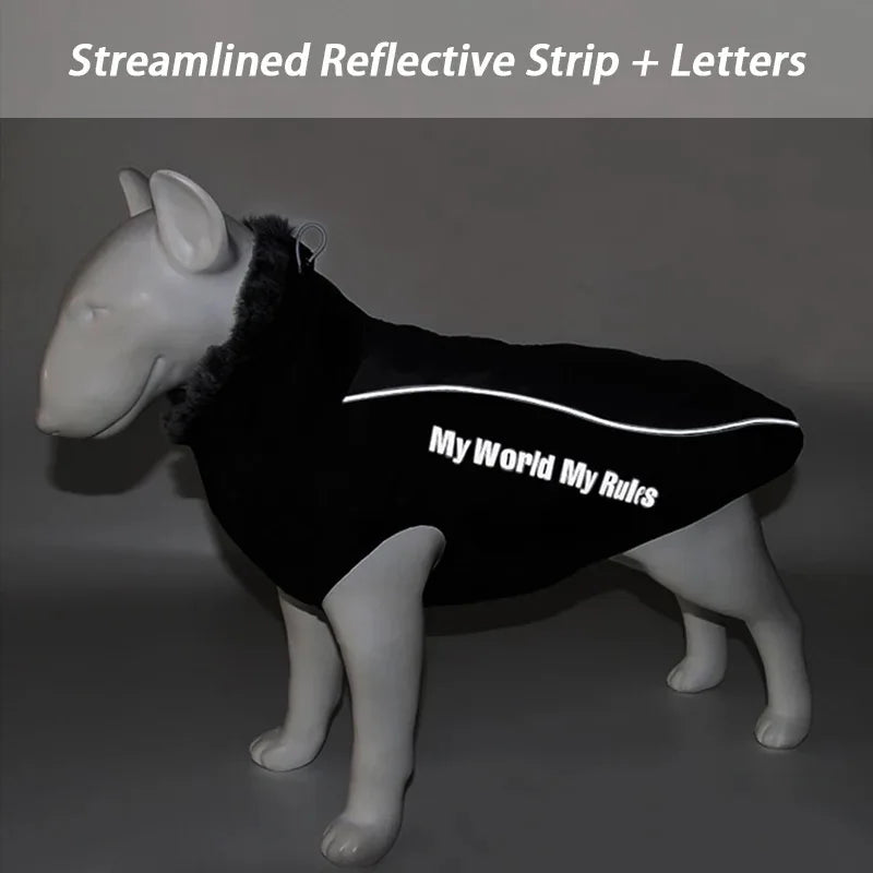 Waterproof Fleece Dog Jacket with Furry Collar & Reflective Trim
