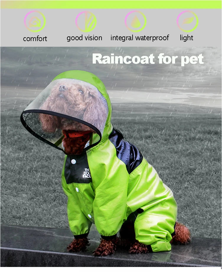 Waterproof Dog Face Print Raincoat Jumpsuit