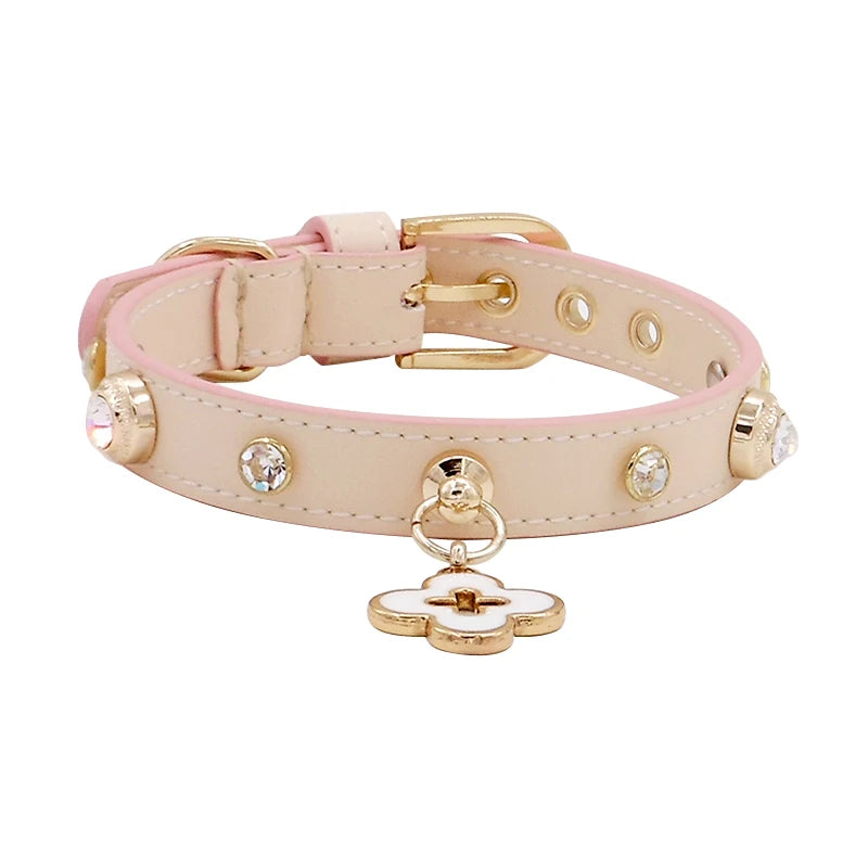 Rhinestone Genuine Leather Dog & Cat Collar