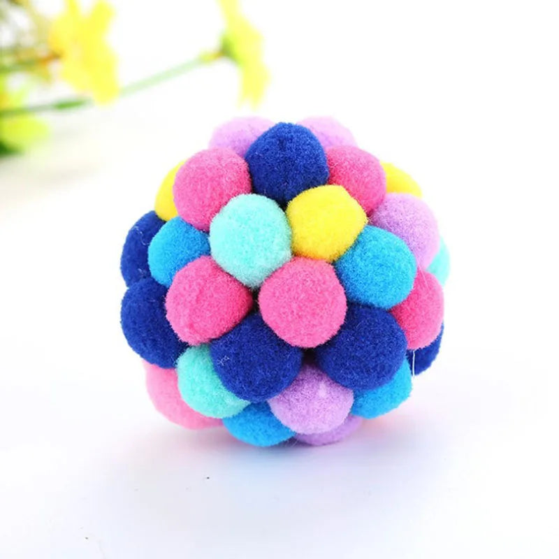 Colourful Plush Ball Cat Toy with Bell