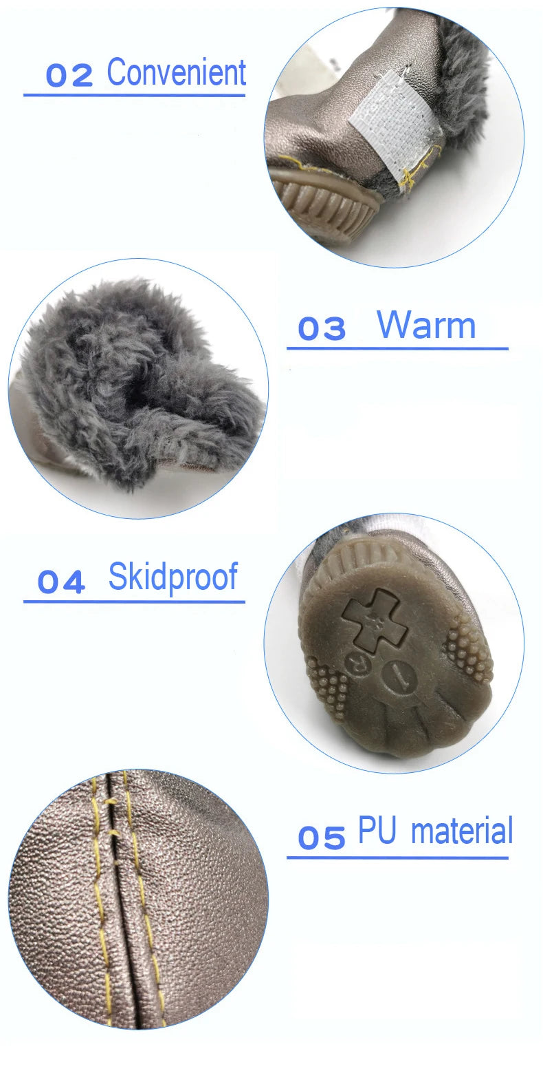 Waterproof Winter Dog Boots – Warm Anti-Slip Cotton Shoes for Small Dogs (Set of 4)