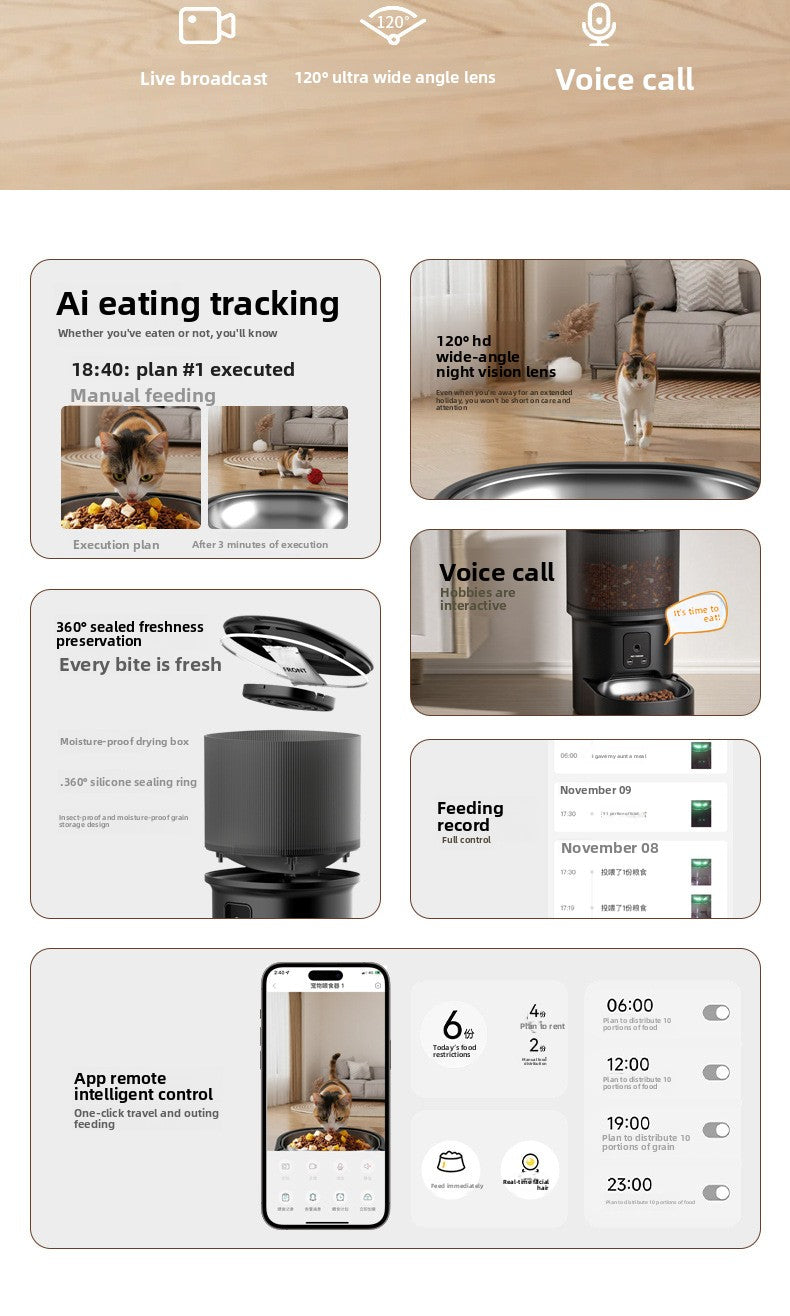 Smart Automatic Pet Feeder with HD Camera & Voice Control — Wi-Fi Remote Timed Food Dispenser
