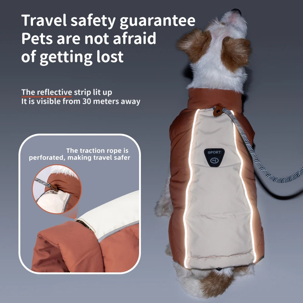 Windproof Reflective Down Jacket for Small Dogs | Harness Hole